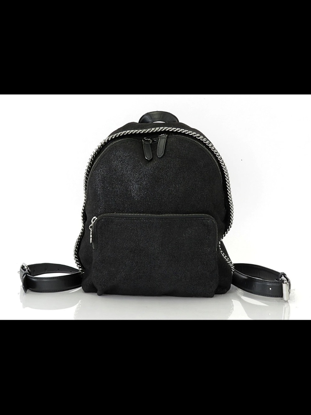 Stella McCartney Black Suede Backpack with Silver Chain Trim